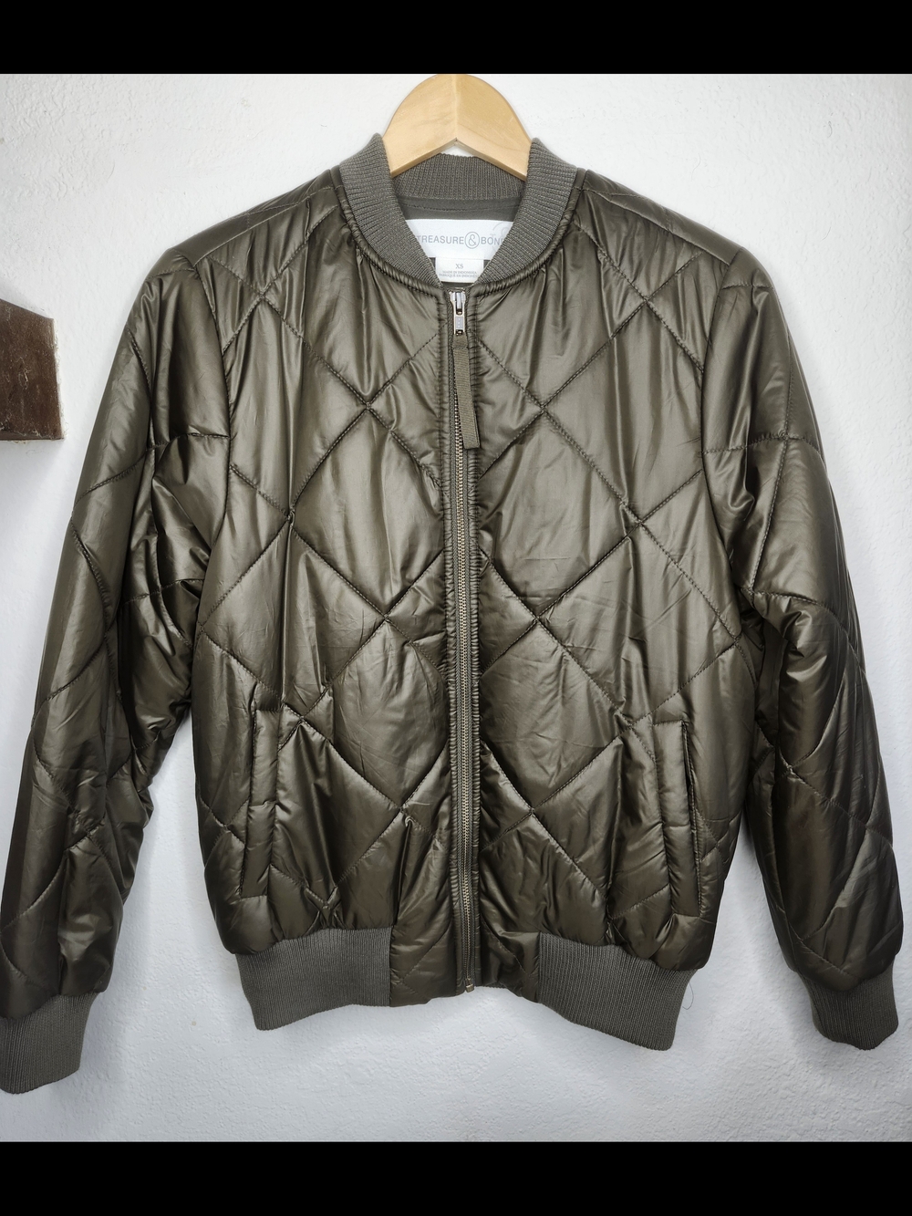 Treasure & Bond Brown Quilted Bomber Jacket
